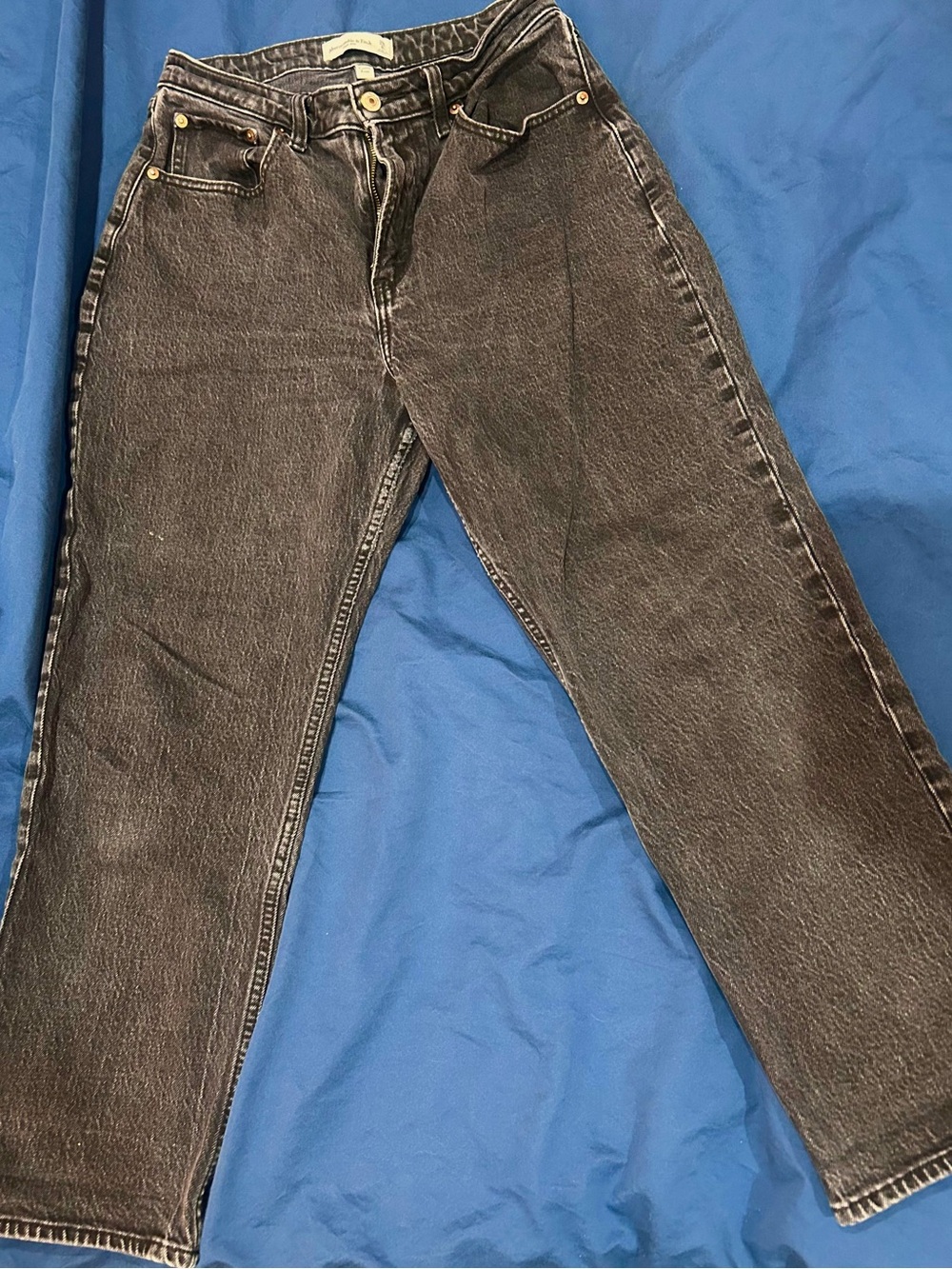 Abercrombie Curve Love Black Acid-Wash Straight Leg Jeans (Short Length)